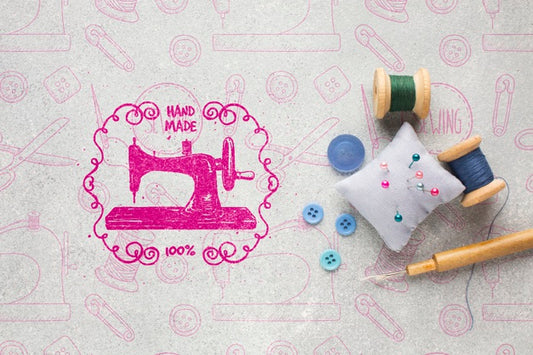 Free Needlework Mock-Up With Sewing Tools Psd