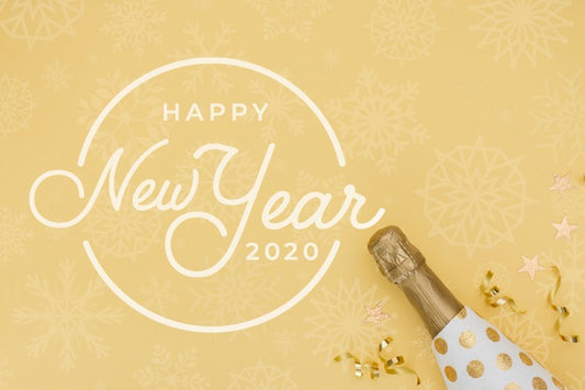 Free New Year 2020 With Golden Bottle Of Champagne Psd