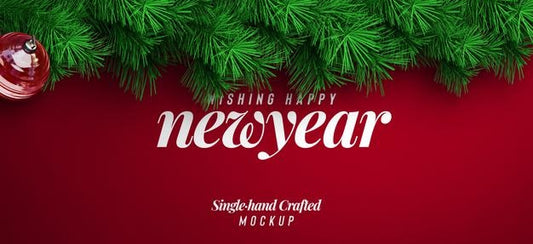 Free New Year Background Mockup With Decorative Christmas Tree Branches For Promotion Poster Or Banner Psd