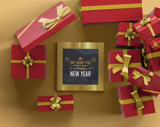 Free New Year Frame Mock-Up With Presents Psd