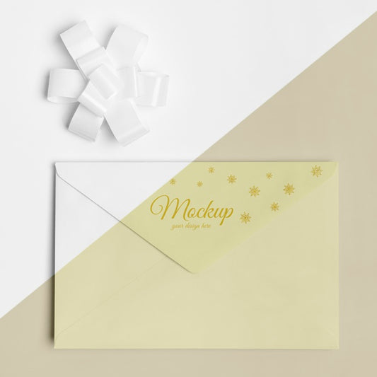 Free New Year Invitation Envelope Mock-Up With Ribbon Psd
