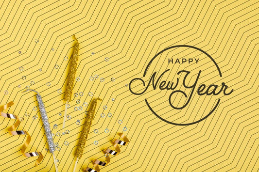 Free New Year Lettering Mock-Up On Yellow Background Psd