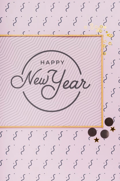 Free New Year Lettering On Minimal Golden Frame Psd