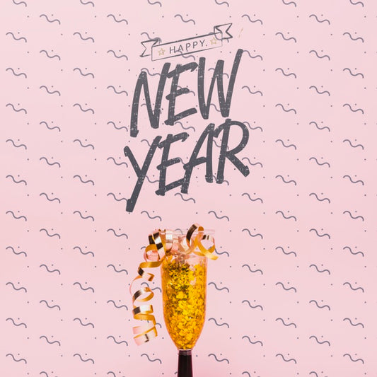 Free New Year Lettering With Golden Confetti Psd