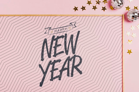 Free New Year Lettering With Simple Frame On Pink Background Psd