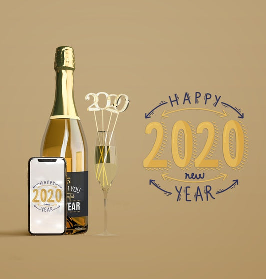 Free New Year Mock-Up With Champagne Psd