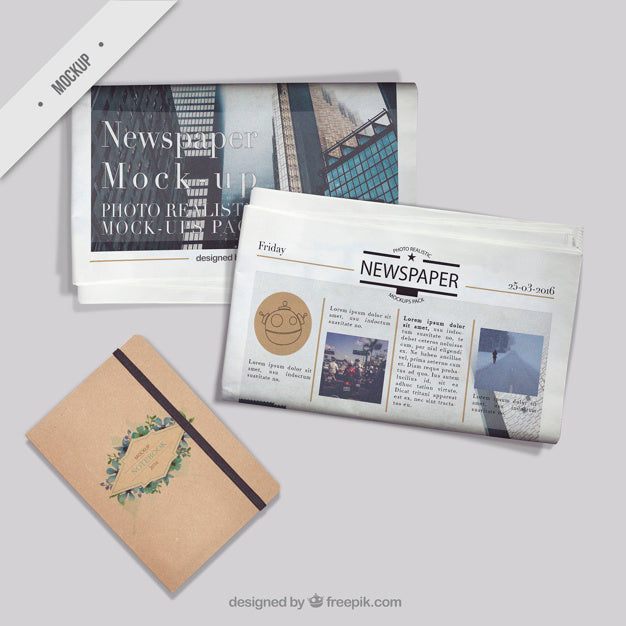 Free Newspaper Mockups With A Vitntage Notebook Psd