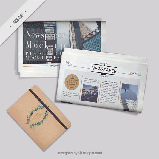 Free Newspaper Mockups With A Vitntage Notebook Psd