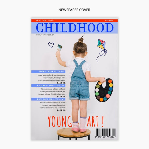 Free Newspaper Template About Childhood Psd