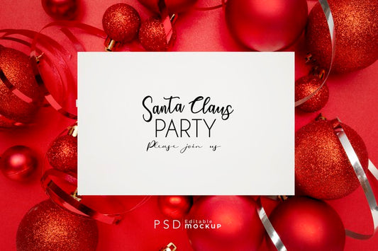 Free Nice Composition Of Red Christmas Balls On Red Psd