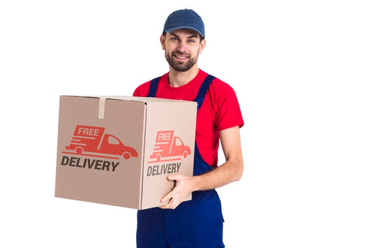 Free Non-Stop Delivery Man Holding A Box Psd