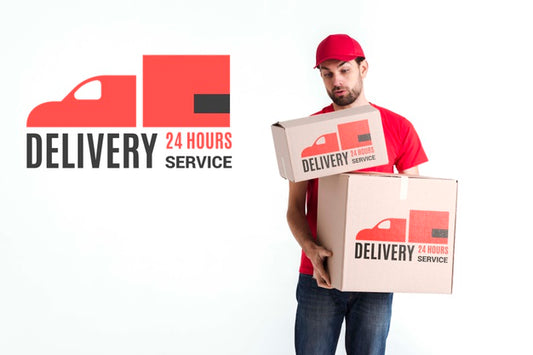 Free Non-Stop Delivery Man Holding The Boxes Psd