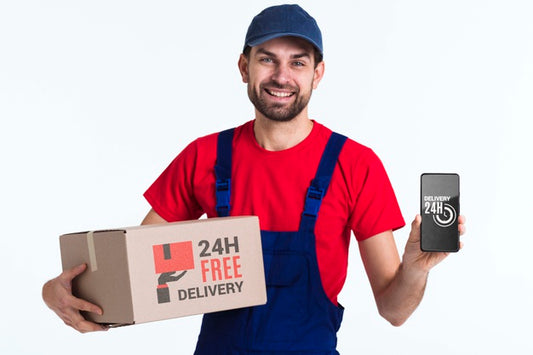 Free Non-Stop Delivery Man With Mobile Phone Psd