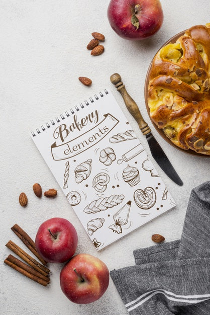 Free Notebook And Apple Pie Psd