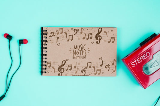 Free Notebook And Cassette With Headphones Psd