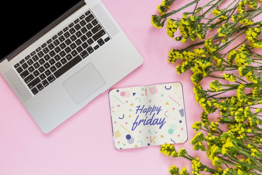 Free Notebook And Laptop Mockup With Floral Decoration For Wedding Or Quote Psd