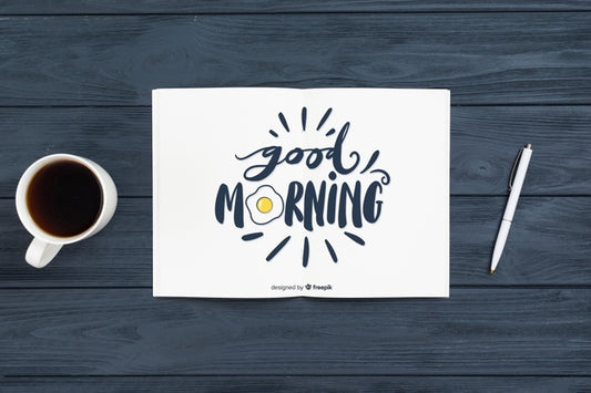 Free Notebook And Pen Morning Concept Psd