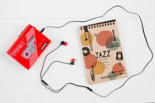 Free Notebook Beside Music Cassette Psd