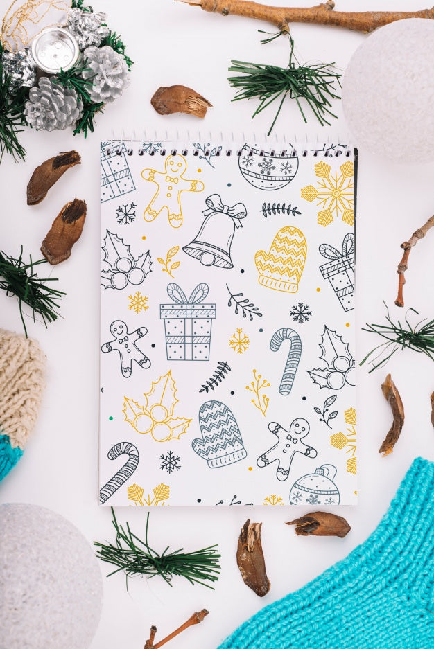 Free Notebook Cover Mockup With Christmas Concept Psd
