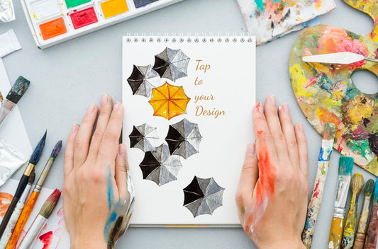 Free Notebook Draw With Acrylic Pallette Psd