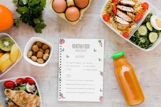 Free Notebook Mock-Up And Fresh Meals Psd