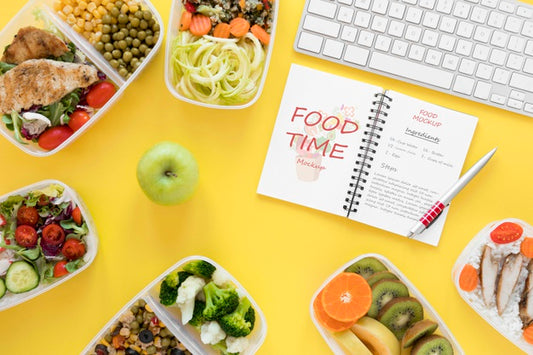 Free Notebook Mock-Up And Healthy Food Psd