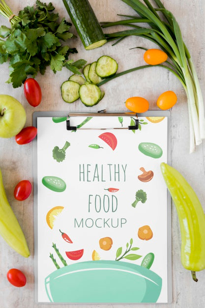 Free Notebook Mock-Up And Vegetables Psd