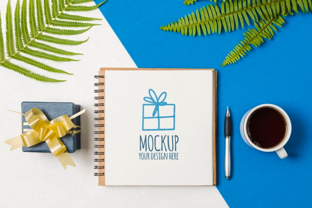 Free Notebook Mock-Up Next To Birthday Gift Psd