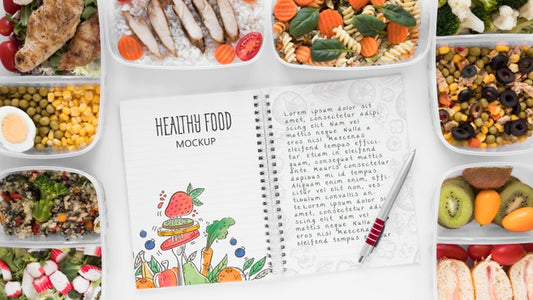 Free Notebook Mock-Up With Healthy Food Psd