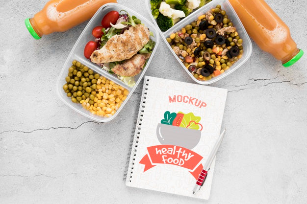 Free Notebook Mock-Up With Tasty Food Psd