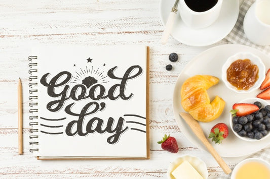 Free Notebook Mockup With Breakfast Concept Psd