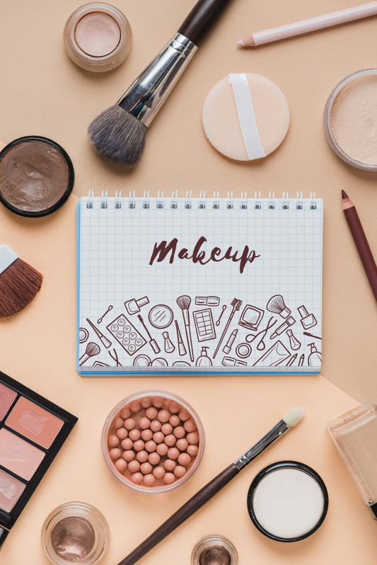 Free Notebook Mockup With Makeup Concept Psd