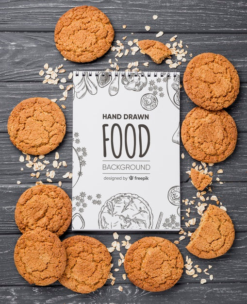Free Notebook With Biscuits Frame Psd