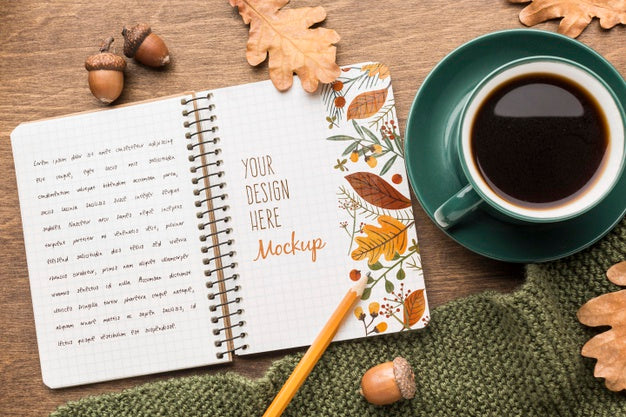 Free Notebook With Cup Of Coffee Psd