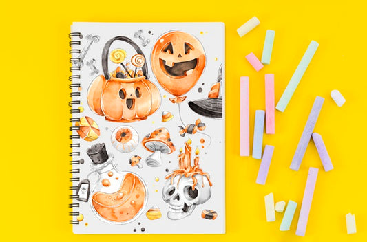 Free Notebook With Halloween Draw Concept Psd