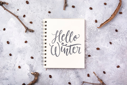 Free Notebook With Hello Winter Message Psd