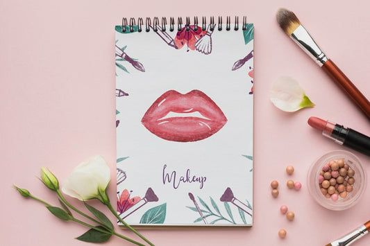 Free Notebook With Makeup Theme Mock-Up Psd