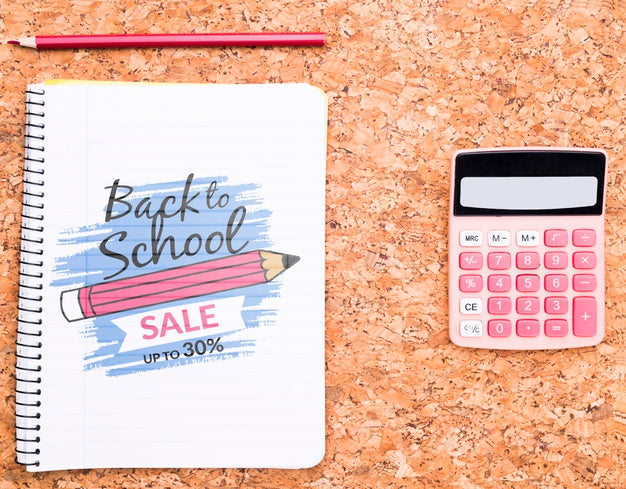 Free Notebook With Pencil Next To Calculator Mock-Up Psd