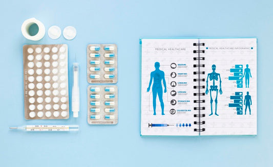 Free Notebook With Pills On Table Psd