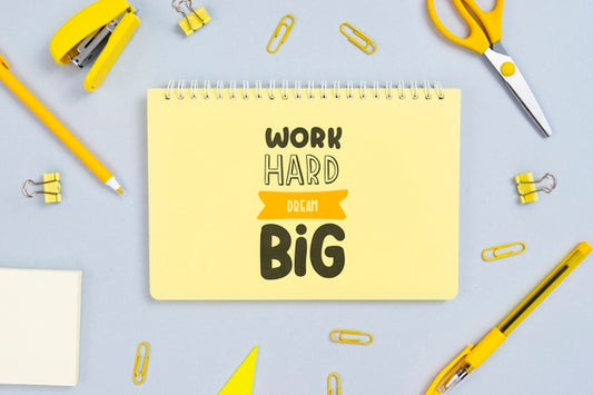 Free Notebook With Positive Message And Office Tools Beside Psd