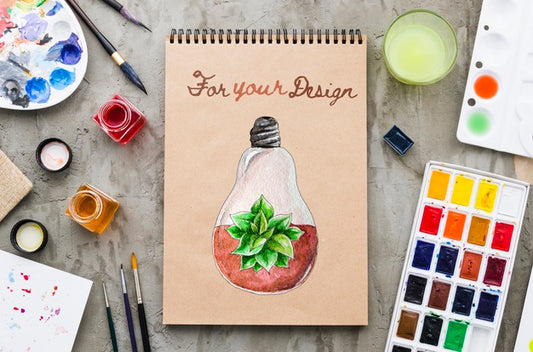 Free Notebook With Realistic And Colorful Draw Psd
