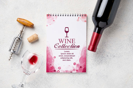 Free Notebook With Wine Bottle Psd