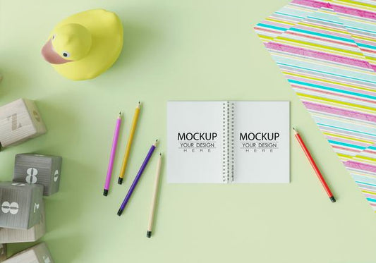 Free Notebook With Workspace Mockup Psd