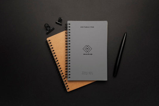 Free Notebooks Mockup With Black Element On Black Background Psd