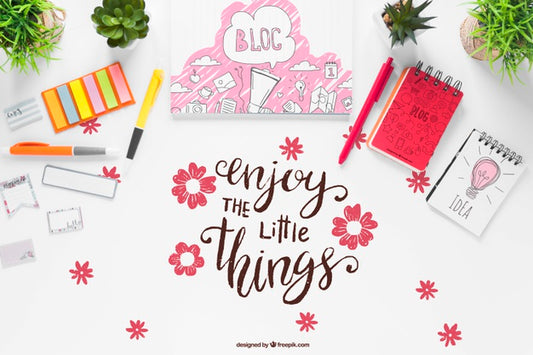 Free Notebooks Office Stuff And Motivational Message Psd