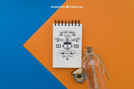 Free Notepad And Bottle Psd