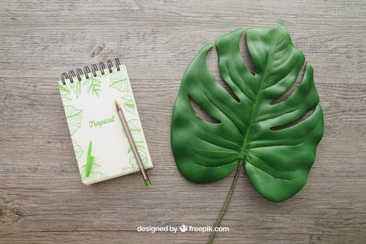 Free Notepad And Leaf Psd