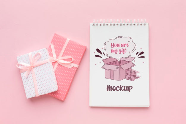 Free Notepad Mock-Up And Gift Boxes Psd