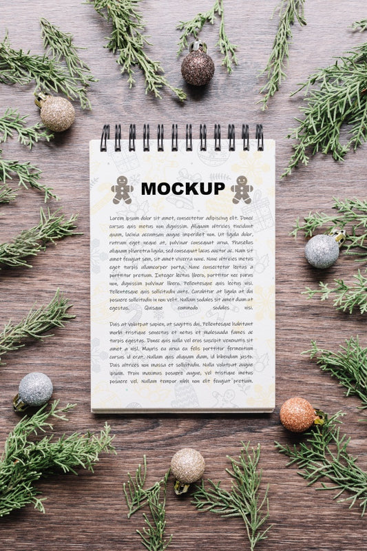 Free Notepad Mockup With Christmas Concept Psd