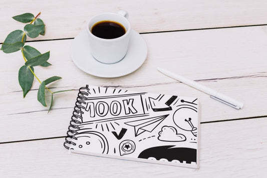 Free Notepad Mockup With Coffee Psd